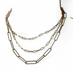 Gold Tone Triple Layered Paperclip Necklace